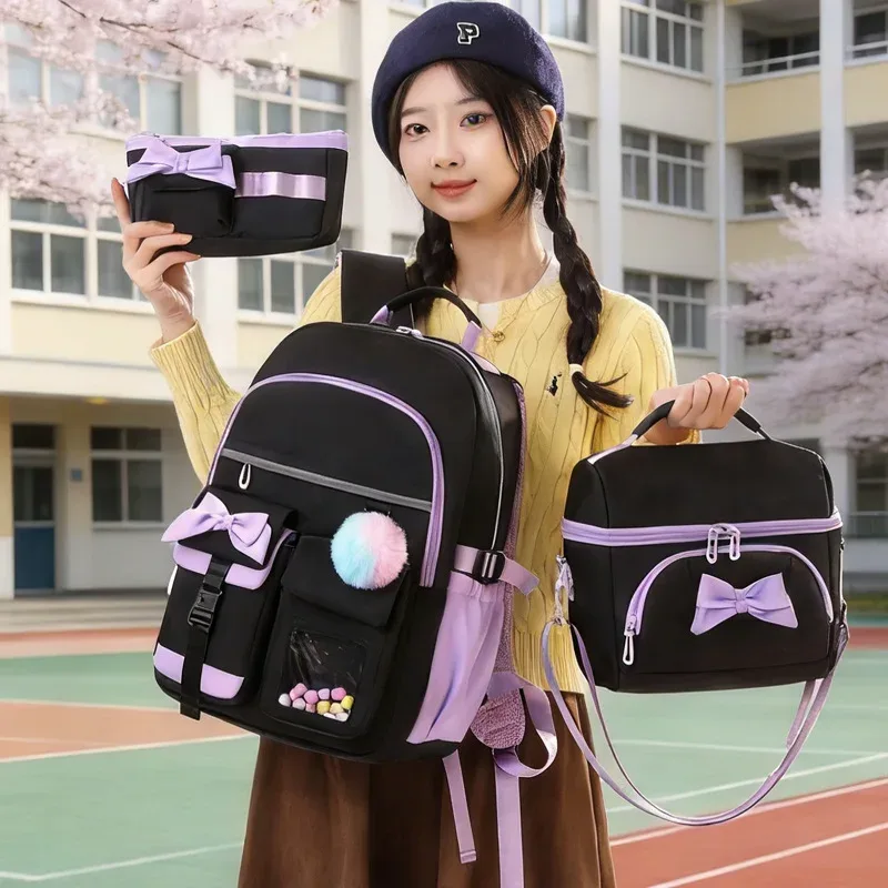 ensemble de 3 sacs à dos pour écolières, sac à déjeuner, trousse à crayons, sacs d'école pour filles adolescentes, sacs de voyage pour livres