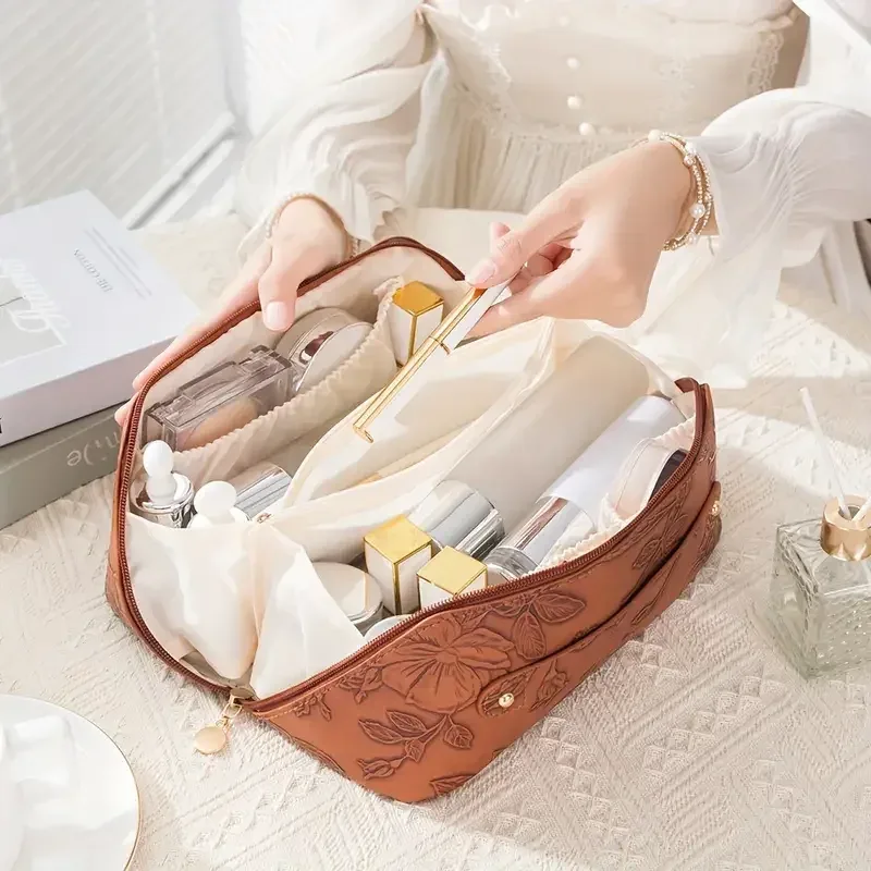 vintage fleur femmes fourre-tout sac cosmétique mode portable oreiller maquillage orgainzer pochette sac de toilette grande capacité voyage sac à fermeture éclair