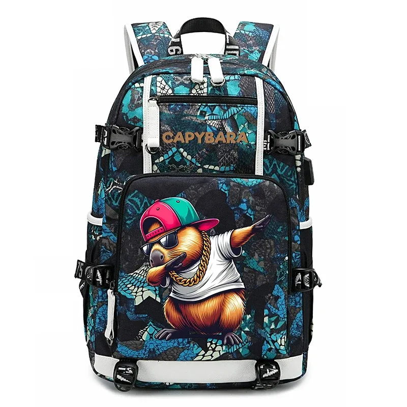sac à dos d'étudiant à grande capacité avec imprimé de capybara, pour garçons et filles, sac de voyage décontracté, sac d'école léger et durable, utilisation quotidienne