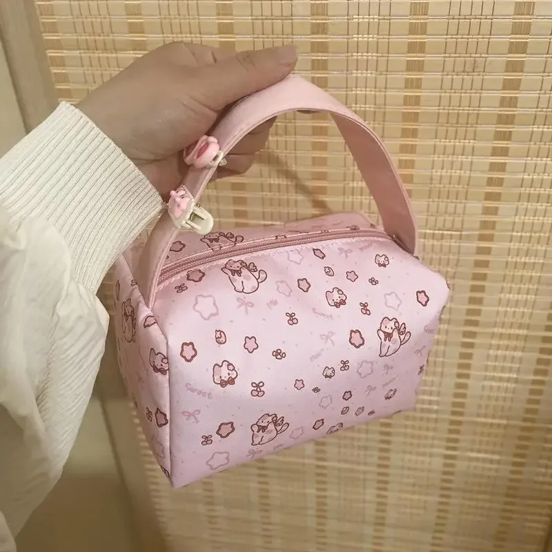 Sacs de maquillage pour chatons avec poignée, sac de rangement cosmétique souple de voyage, trousse à crayons portable à imprimé mignon, pochette de toilette, cadeau