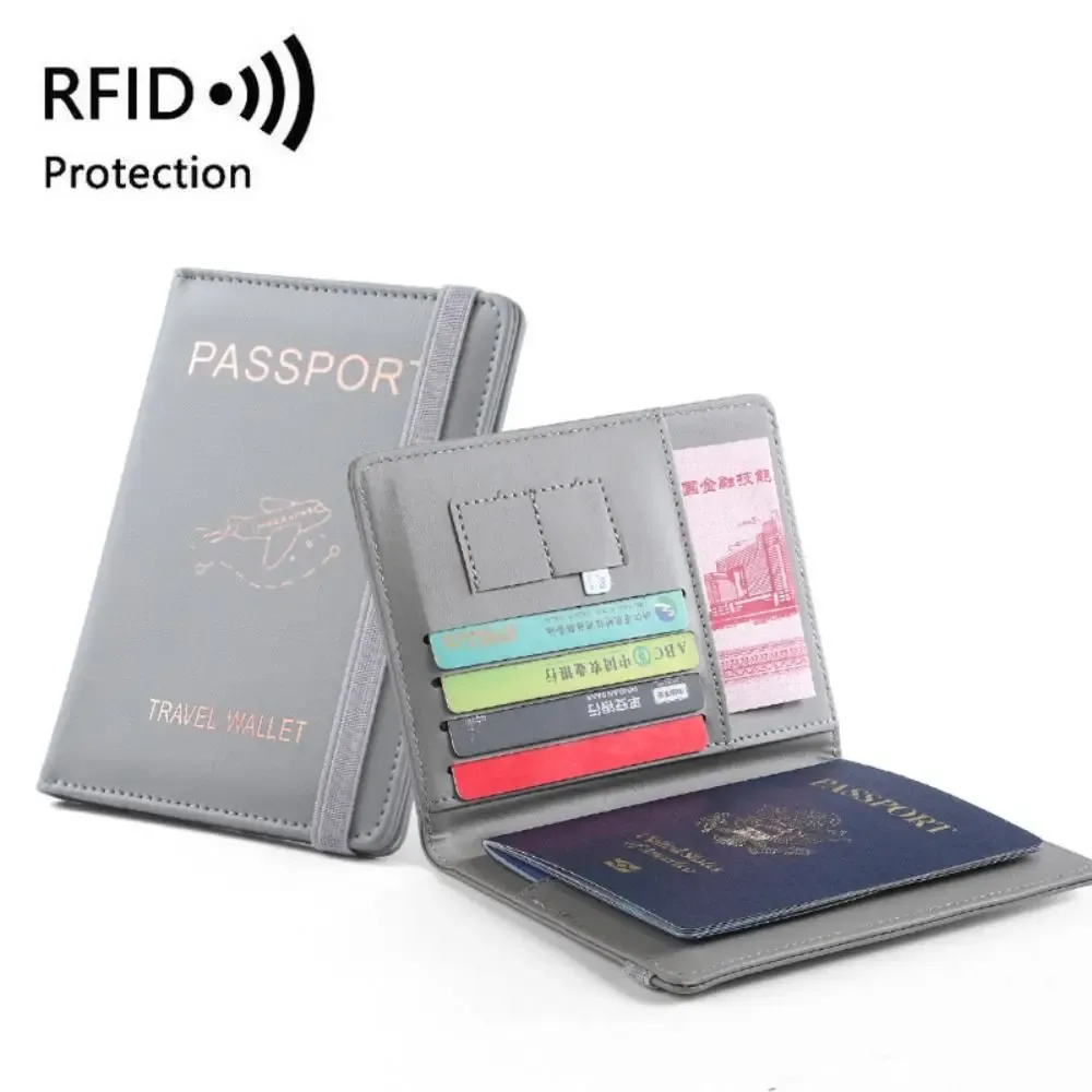 nouveau porte-passeport de couleur unie, blocage rfid, fente pour billet, clip, housse de protection, sac pour cartes de voyage en cuir