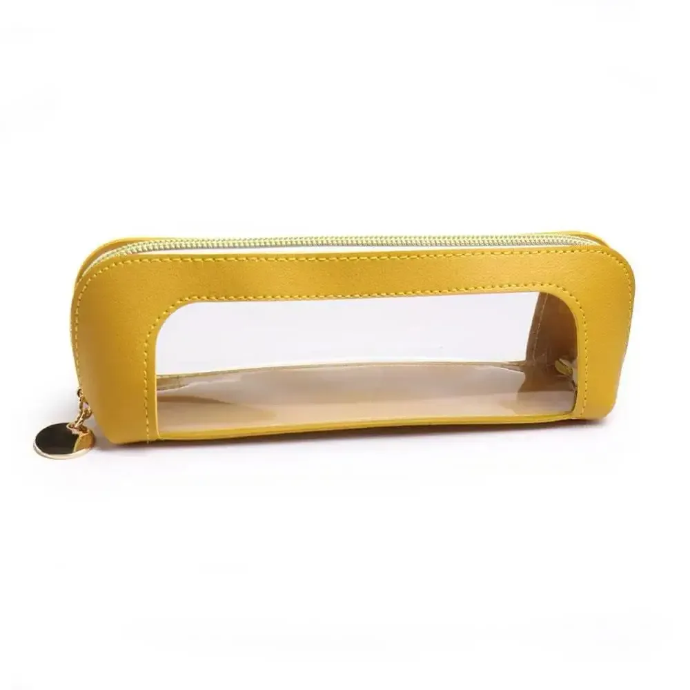 ins – trousse de maquillage transparente japonaise de grande capacité, pochette de toilette de voyage en cuir pu solide, sac de rangement portable pour pinceaux de maquillage