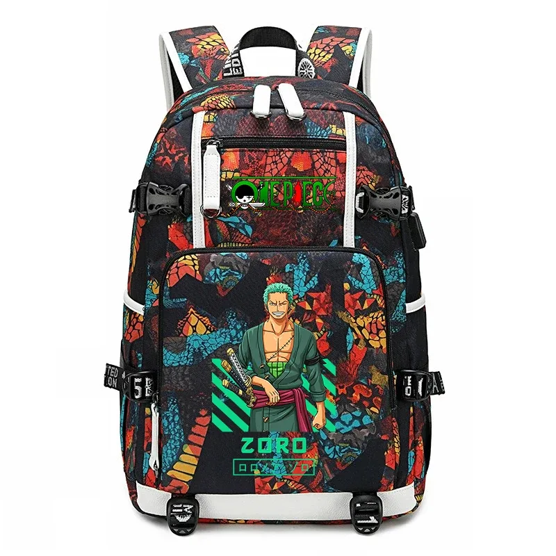 sac à dos d'école imprimé one piece zoro, sac à livres de grande capacité pour étudiants, pour enfants et adolescents