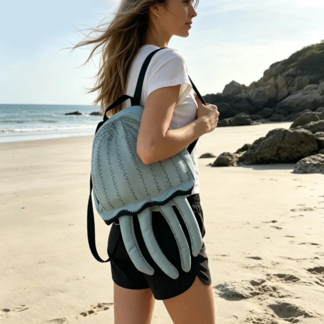 Sac à dos méduse style océan, sac à bandoulière unique en forme d'animal marin, sac à main, avec tentacules de méduse bleu clair, mini sac à dos de voyage amusant sur le thème de la vie marine, cadeau, adapté aux hommes et aux femmes, pour l'école, les voyages, les loisirs quotidiens, les activités de plein air
