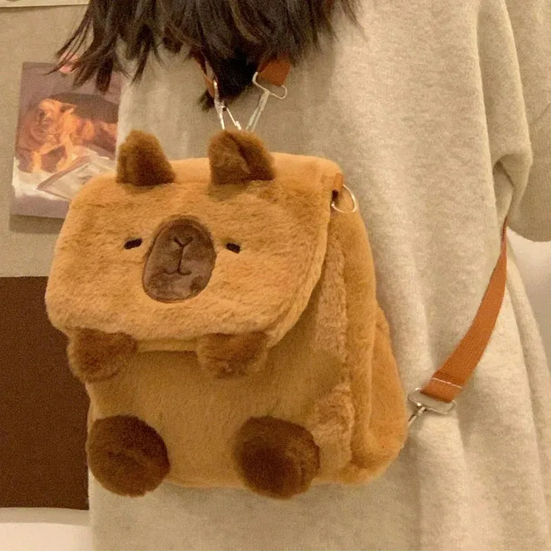sac à dos en peluche capybara kawaii pour femme, sac fourre-tout drôle de dessin animé, grande capacité, cadeau pour enfants, polyvalent, nouveau