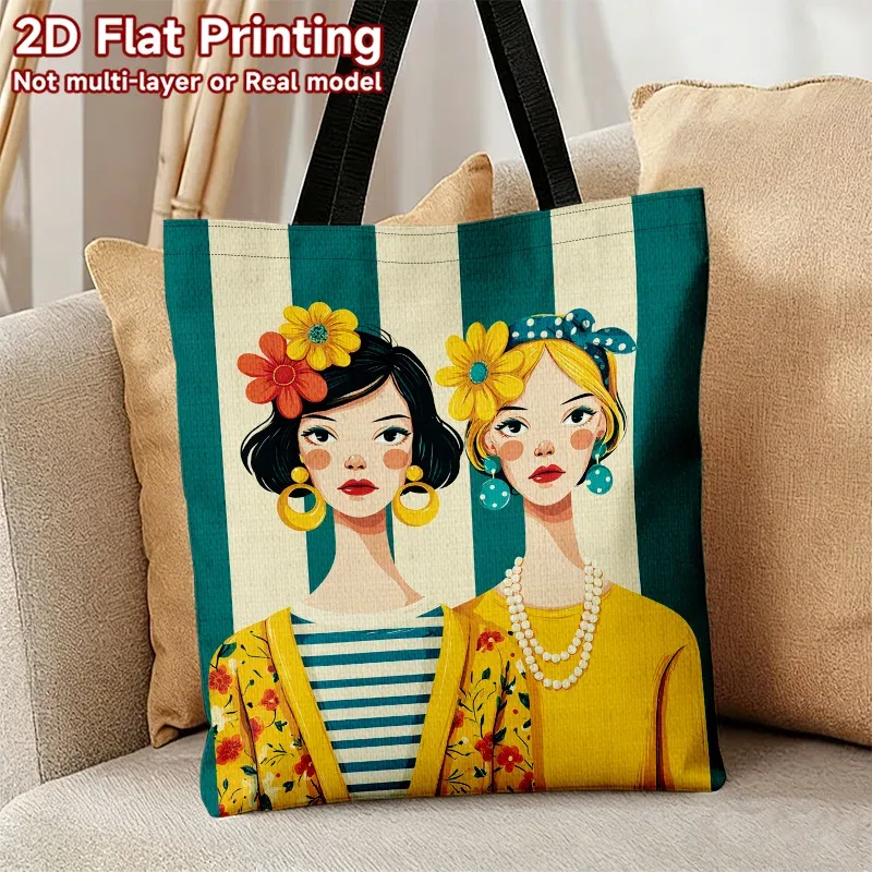 sac à bandoulière de grande capacité, réutilisable, élégant et stylé, pour deux femmes, avec motifs floraux, sac à main en polyester