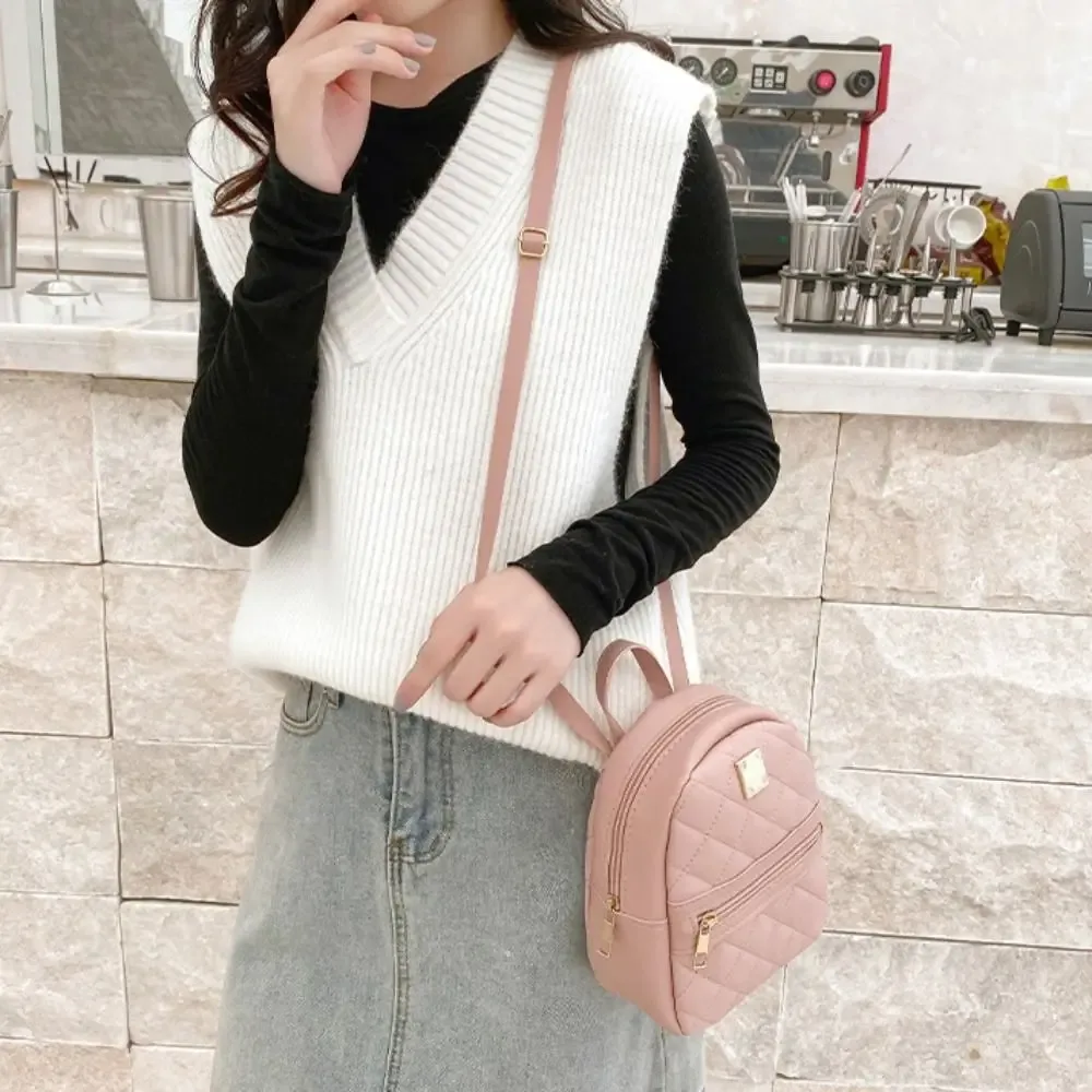 mini lingge broderie petit sac à dos mode couleur unie fermeture éclair femmes sac à bandoulière grande capacité en cuir pu voyage sac à dos
