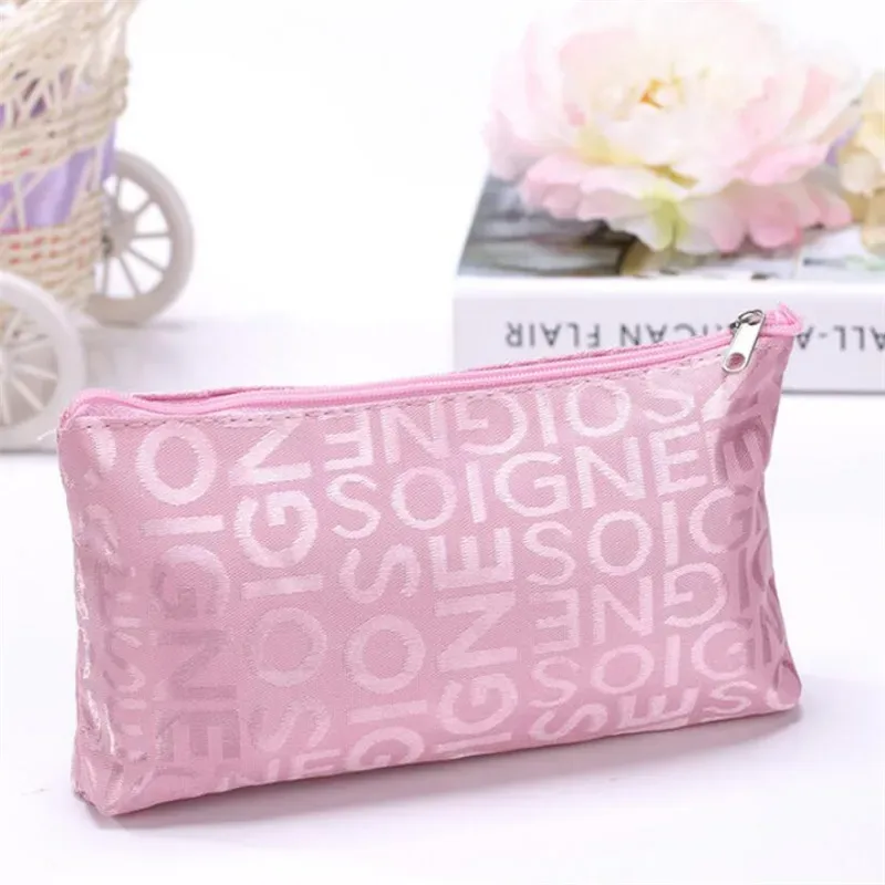 femmes sac cosmétique portable mignon multifonction beauté fermeture éclair voyage lettre sacs de maquillage pochette organisateur de toilette support de toilette