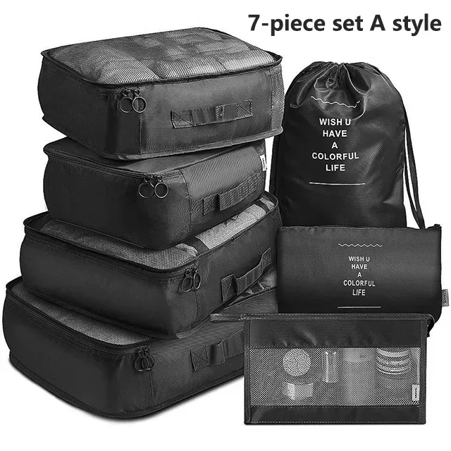 sacs de rangement pour organisateur de voyage, 7 pièces, cube de garde-robe, valise, ensemble de cubes d'emballage, bagages, vêtements, pochette à chaussures pliante