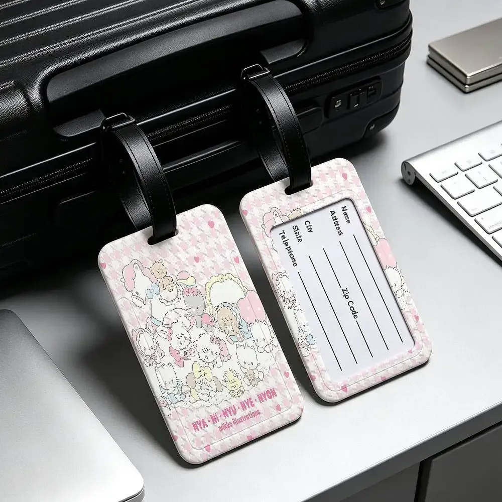 étiquette de bagage en pvc m-mikko chat kawaii, design anti-perte, avec pochette détachable pour carte d'information, accessoire de voyage