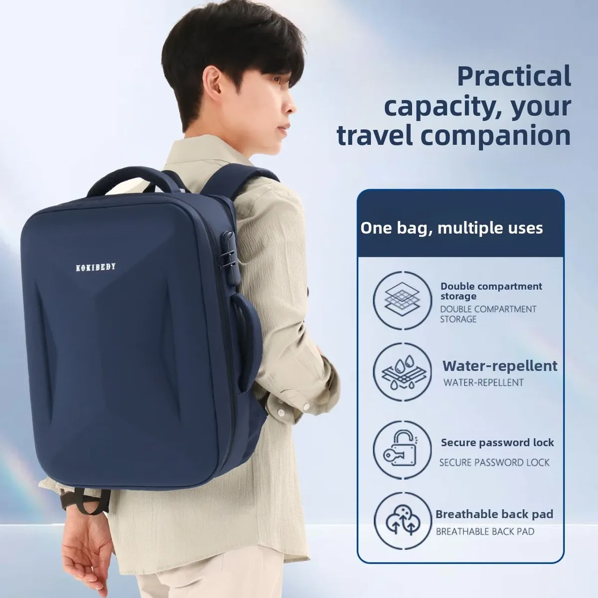 sac à dos rigide extensible grande capacité, étanche, pour ordinateur portable, séparation sec/humide, idéal pour les voyages d'affaires et les loisirs
