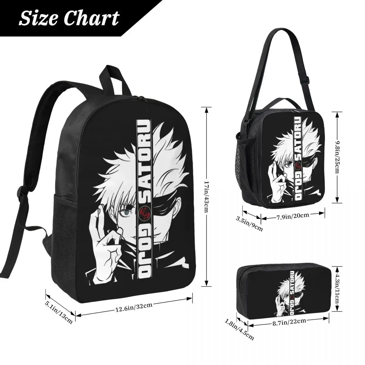 sac à dos jjk anime gojo satoru jujutsu kaisen, sac d'école, sac à bandoulière pour ordinateur, 3 pièces, sac 