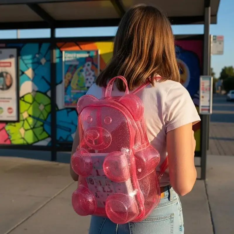 sac à dos ita avec motif d'ours mignon, grande capacité, sac transparent, sac à bandoulière décontracté pour les fans d'anime, accessoire scolaire quotidien