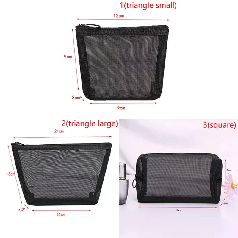 trousse de maquillage transparente en maille à 3 tailles, organisateur de rangement, pochette de voyage pour femmes, sac cosmétique décontracté à fermeture éclair, trousse de toilette