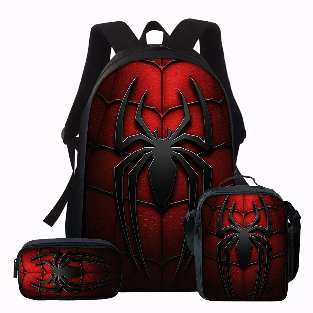 ensemble de 3 sacs à dos imprimés araignée noire | sac à dos décontracté spacieux avec pochette et sac fourre-tout assortis, idéal pour les sorties quotidiennes et les voyages