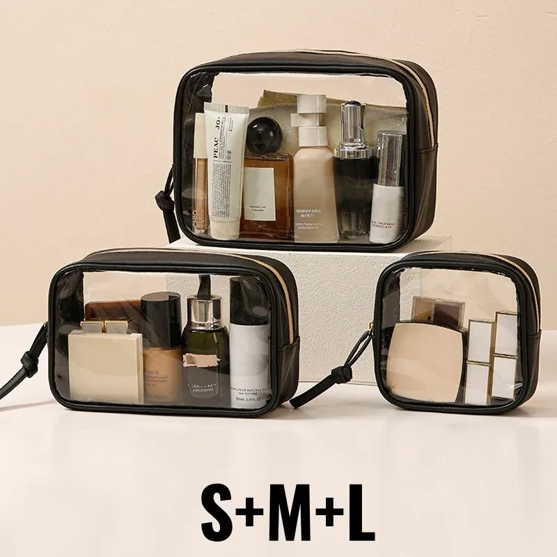 sac à cosmétiques étanche, sac de rangement portable pour cosmétiques, sac de lavage transparent en pvc de grande capacité, sac de rangement de voyage, 1/3 pièces