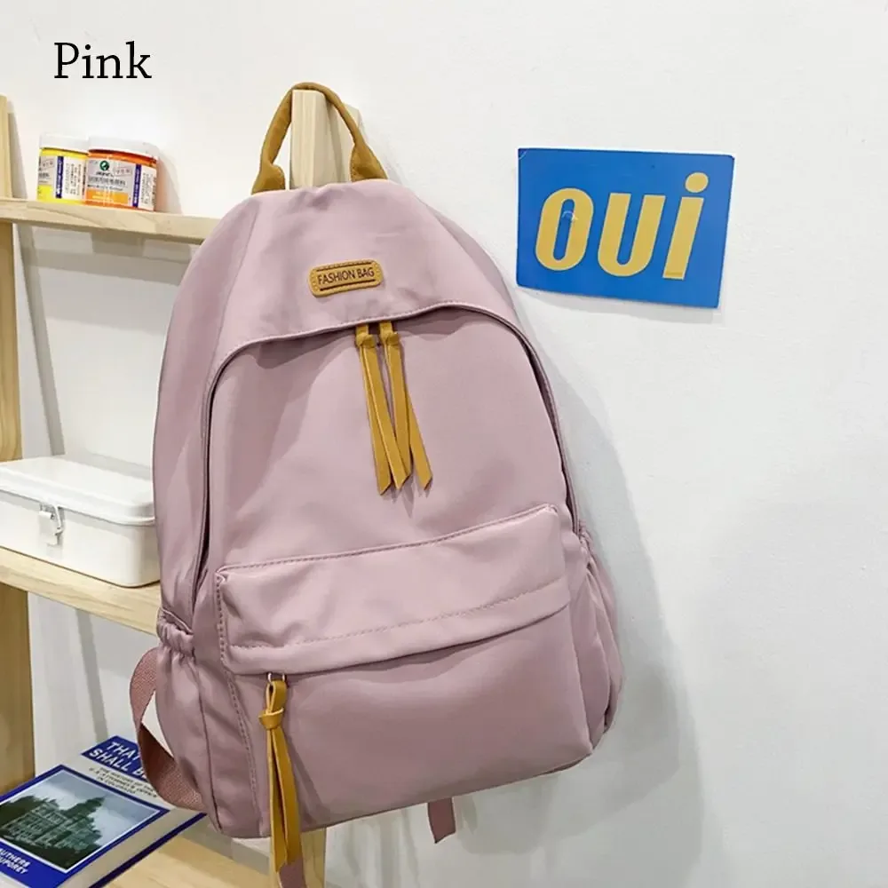 sac à dos scolaire en nylon de grande capacité, couleur unie, pour étudiants