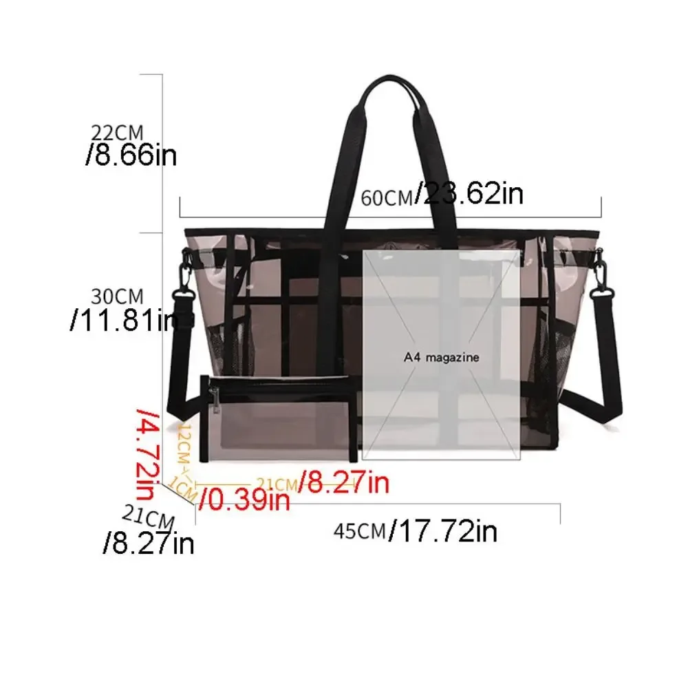 sac bandoulière transparent grande capacité, sac de toilette imperméable en pvc, sac de plage et de natation léger et surdimensionné