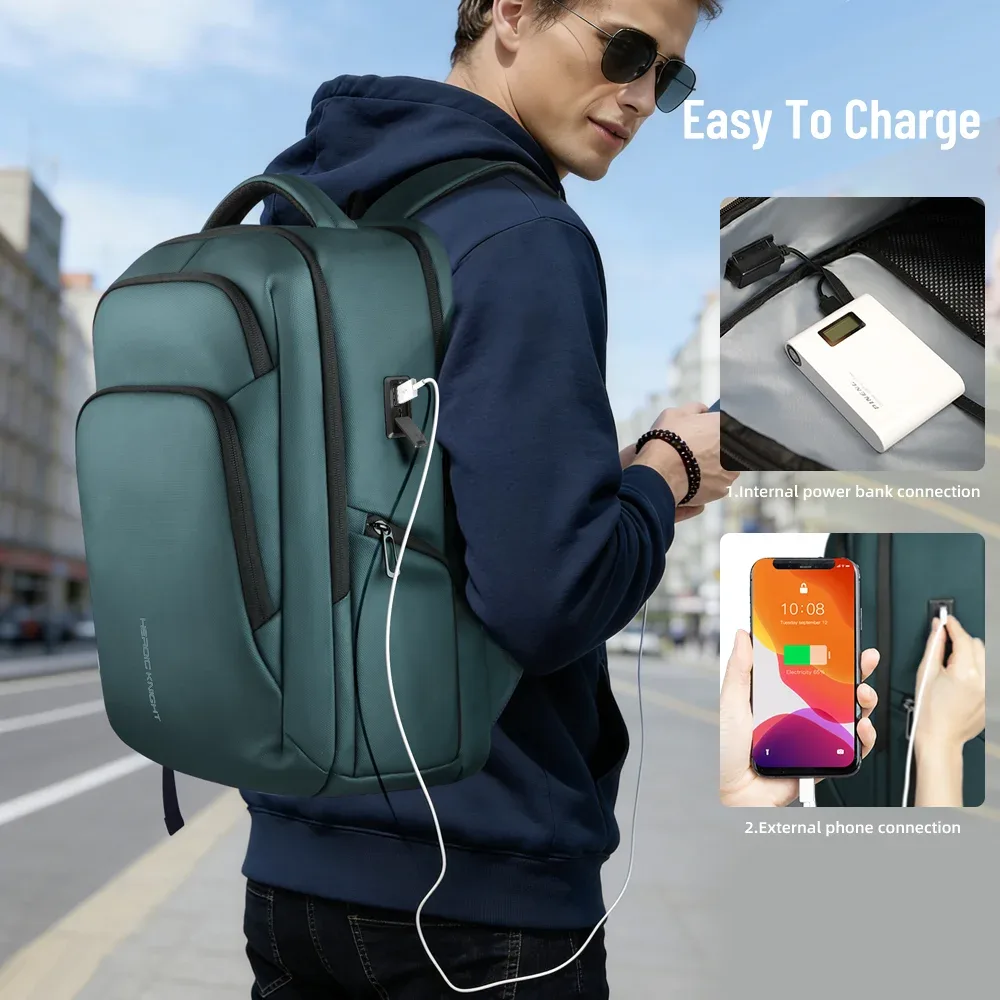 sac à dos pour ordinateur portable heroic knight pour le travail, tissu oxford imperméable, grande capacité avec charge usb, sac à dos portable pour homme