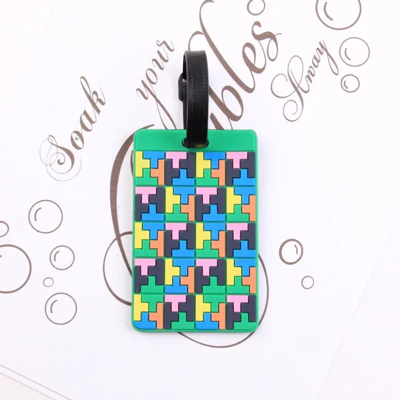 étiquette de bagage imprimée à rayures, puzzle, porte-carte en silicone souple en pvc, passe d'embarquement de dessin animé, étiquettes de bagages d'avion, étiquette de valise