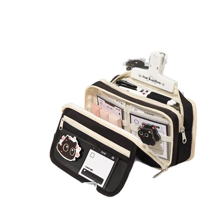 sac à stylos chat transparent de grande capacité, étui de papeterie de haute valeur esthétique pour étudiants filles, nouveau organisateur populaire 2025