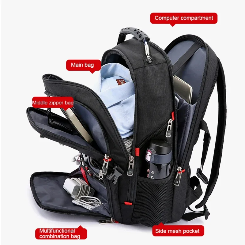 sac à dos étanche pour hommes, sac à dos pour ordinateur portable 17/20 pouces, sac de voyage scolaire, sac d'affaires de grande capacité de style suisse, mochila pour hommes