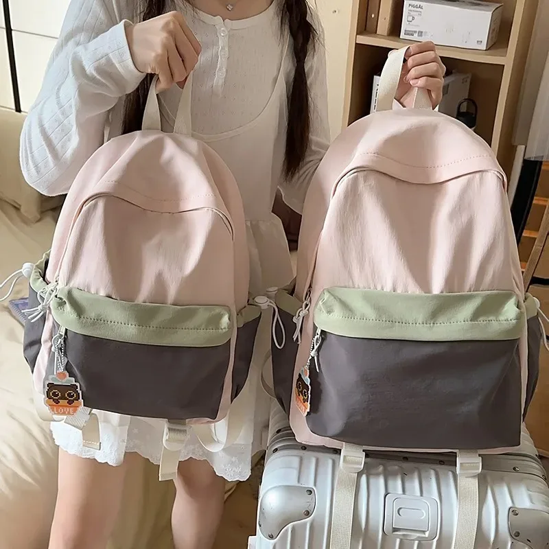 nouveau sac à dos de style japonais esthétique, léger, grande capacité, bicolore, pour jeunes.
