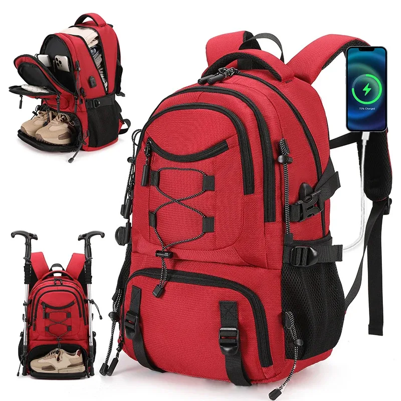 sac à dos d'escalade usb pour ordinateur portable, sac à dos léger avec sac à chaussures, sac à dos de camping en plein air, sac à dos de randonnée, cartable de sport et de gym