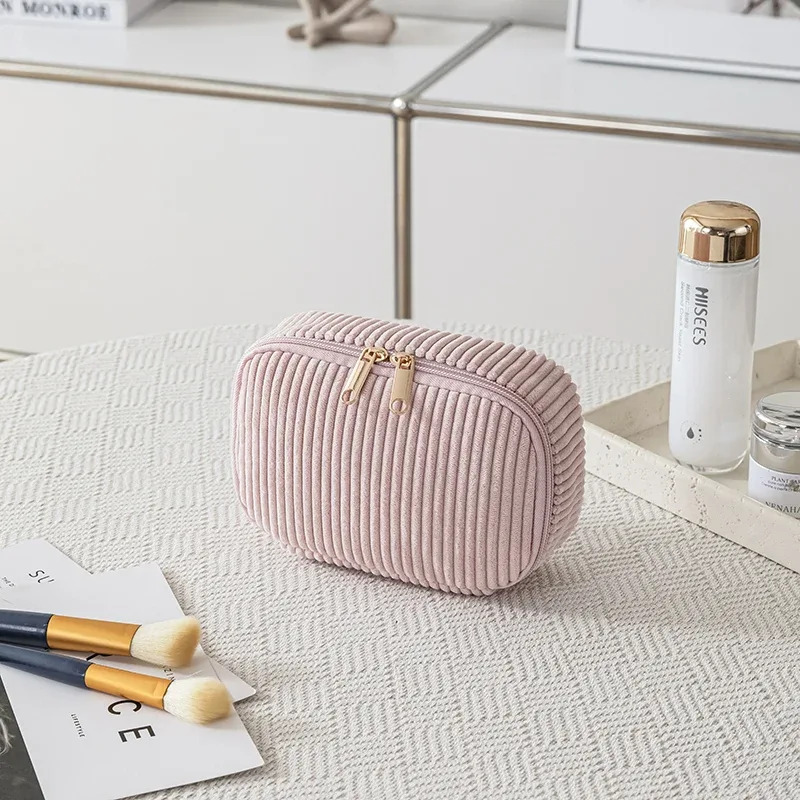 sacs de maquillage en peluche pour femmes, trousse à cosmétiques à fermeture éclair à carreaux, étui portable pour poudres de stockage d'évaluation cosmétique