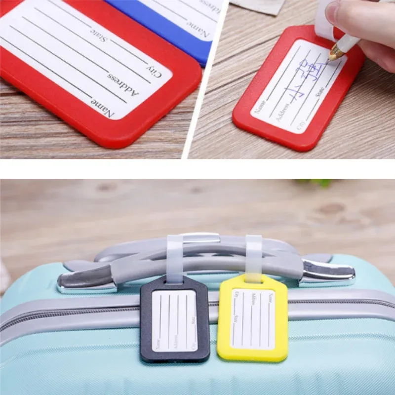 1-10 pièces étiquette de bagage embarquement expédition étiquettes de bagages en plastique accessoire de voyage femmes hommes valise id adresse nom titulaire sac étiquette