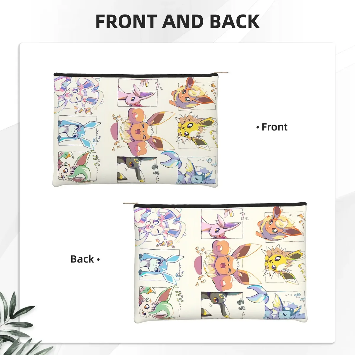 pochette pliable mignonne pour anime, pokemon eevee eeveelution, trousse de maquillage, trousse de toilette avec fermeture éclair, pochette cosmétique