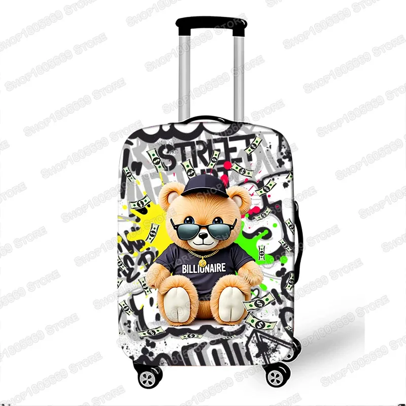 housse de valise élastique hip hop avec motif graffiti bear skateboarding et éclaboussures de peinture, protection pour valise à roulettes