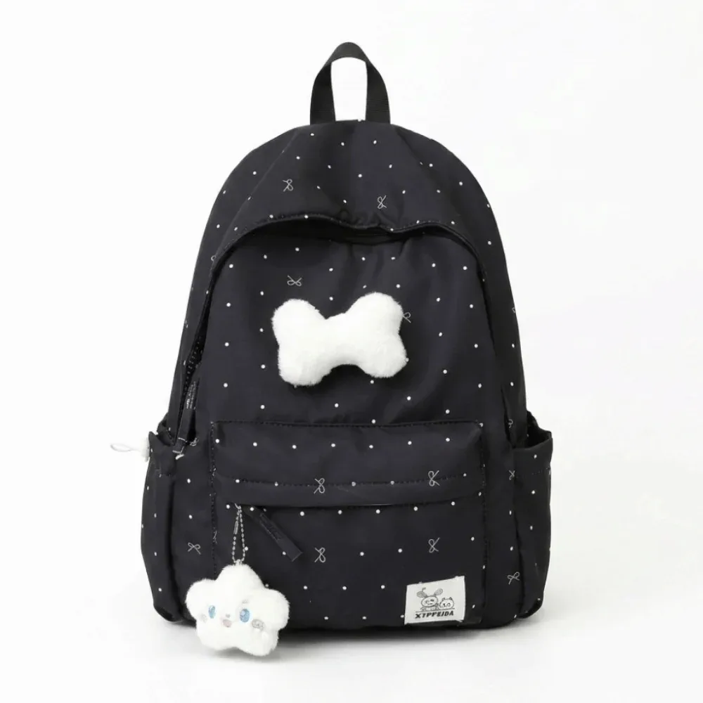 sac à dos tendance léger à pois avec nœud, décontracté, pour étudiants, durable, polyvalent, grande capacité, pour l'école et les voyages