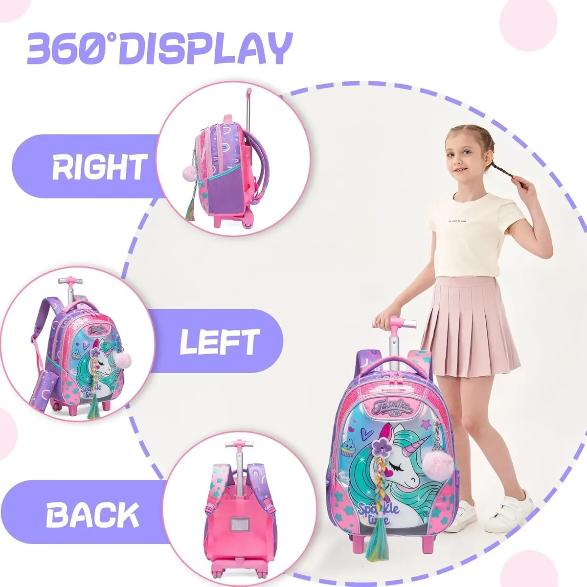 sac à dos à roulettes licorne pour filles et enfants, sac d'école à roulettes, bagage de voyage, cadeau mignon pour élèves du primaire, sac à roulettes