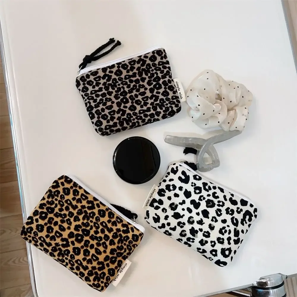 pochette de maquillage rétro à imprimé léopard, porte-monnaie en toile avec fermeture éclair, organisateur de cosmétiques portable de style rétro, pour le transport quotidien