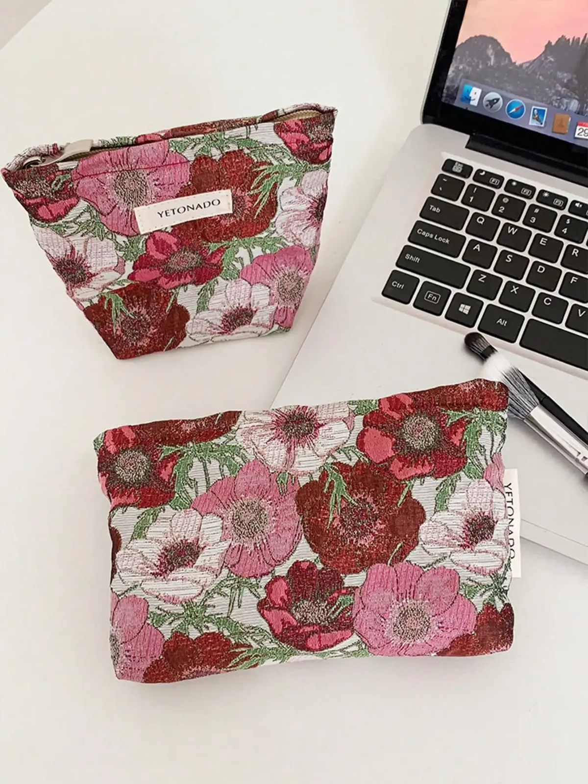 1 pièce/ensemble trousse de maquillage à fleurs rouge, blanc et rose, trousse de maquillage de rangement de voyage, trousse de toilette portable avec fermeture éclair