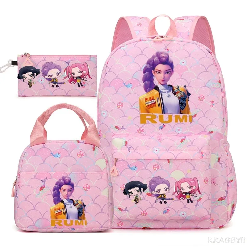 nouveau sac à dos kpop demon hunters huntr/x, 3 pièces, léger, respirant, grande capacité, pour l'école, les voyages, pour femmes, mochilas