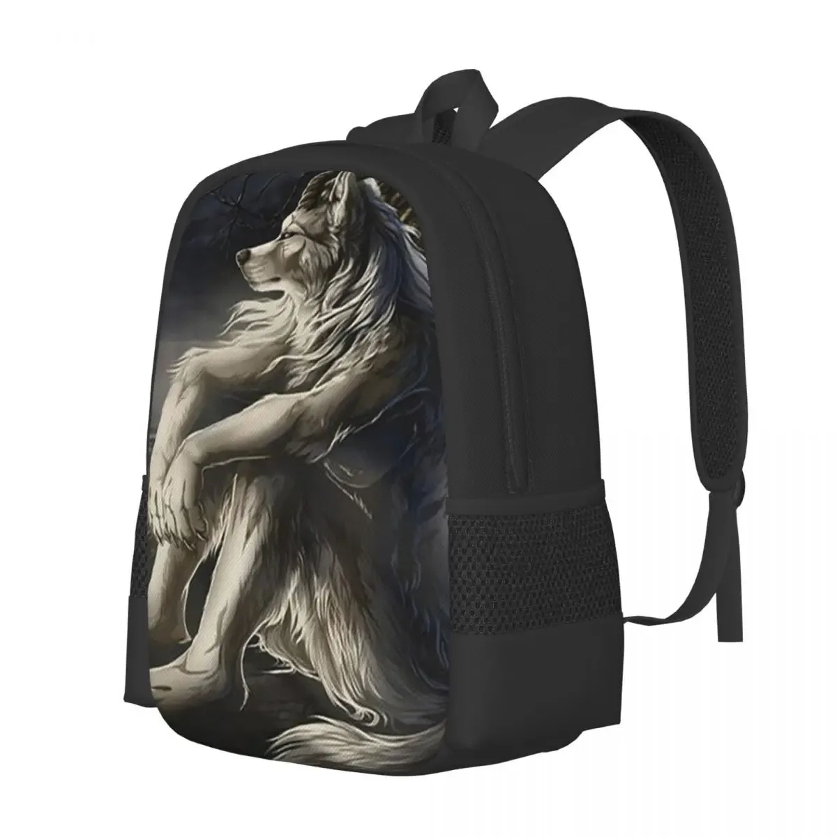 sac à dos emo white wolf sitting sad meme pour étudiants, sac d'école, sac de randonnée, sac de voyage, sac à dos de mode pour garçons et filles, sacs à bandoulière