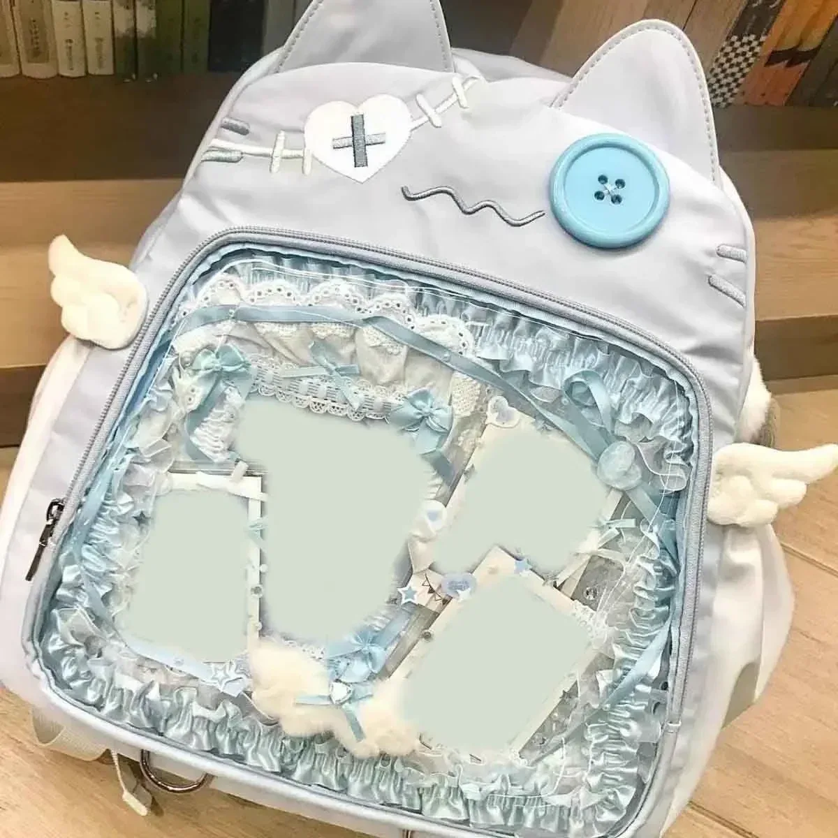 sac à dos chat mignon femmes nylon style japonais décontracté mode transparent ita sac grande capacité femme esthétique sacs à dos bolsa