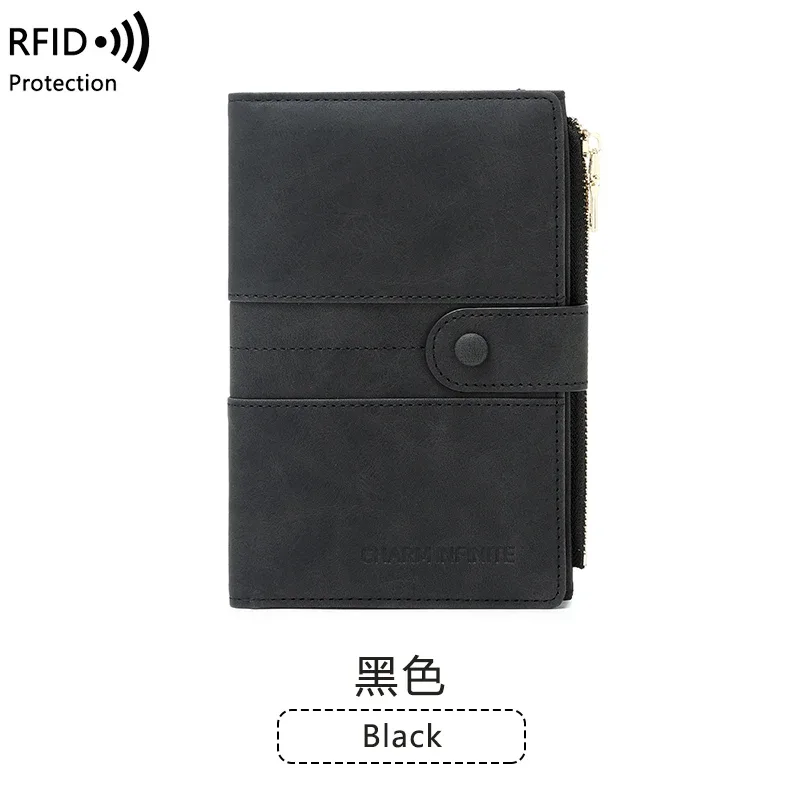 sac de passeport bloquant rfid, couleur unie pu, portefeuille à boucle zippée, porte-carte de billet, porte-passeport de voyage multifonctionnel