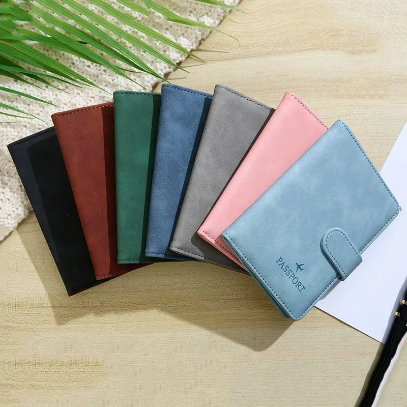 portefeuille de voyage en cuir pu souple multi-fentes avec logo avion, fermeture à pression, porte-cartes sim et porte-documents d'identité