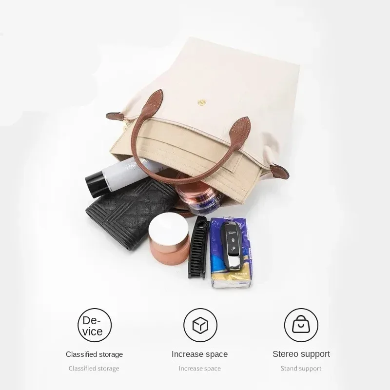 organisateur de sac pour longchamp, petit fourre-tout de finition, sac à main d'insertion, doublure intérieure en feutre de grande capacité, accessoires de mise à niveau diy