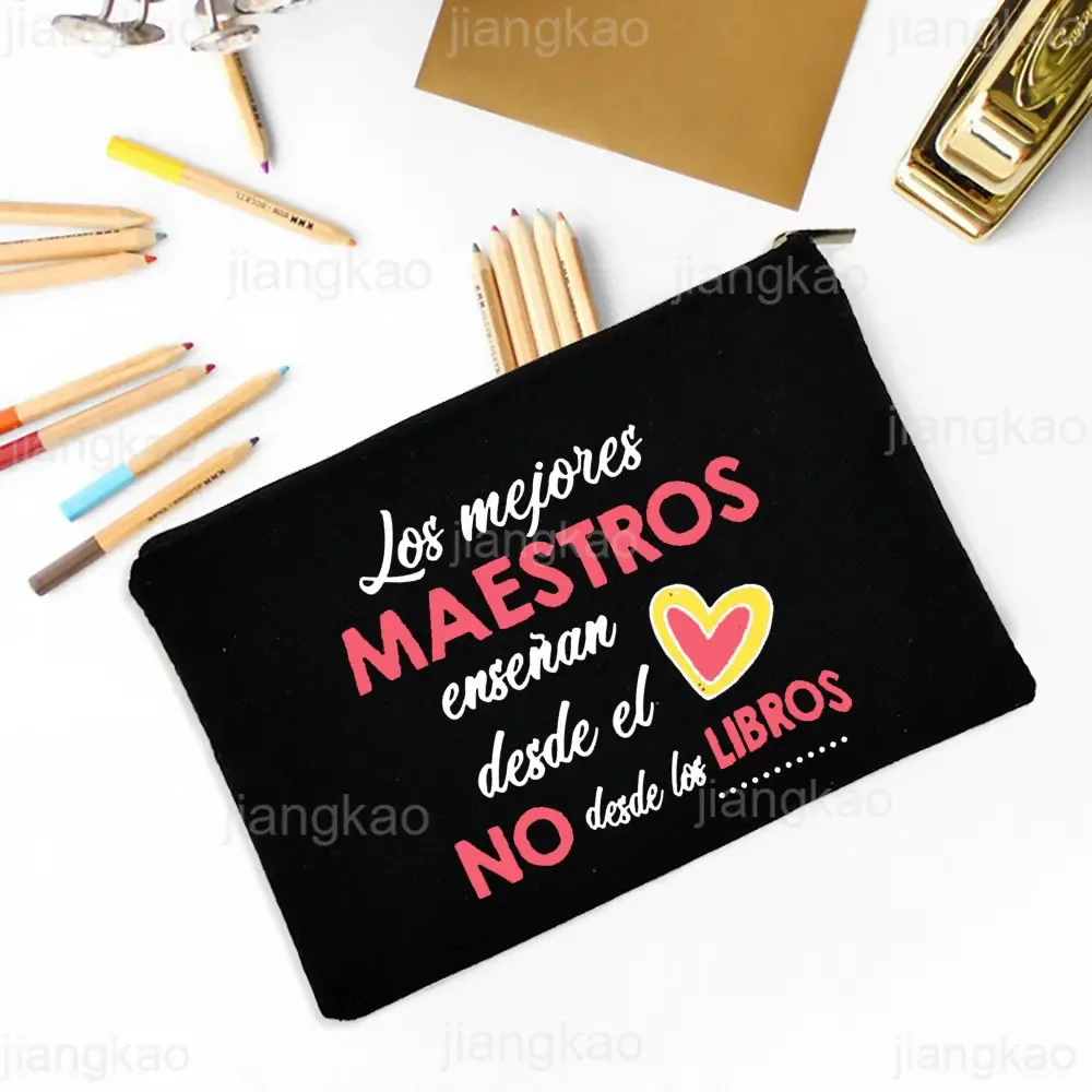 sac à crayons imprimé espagnol, meilleur professeur dans le mot, école, fournitures de papeterie, sacs de rangement, trousse de maquillage de voyage, poudre de toilette, cadeaux