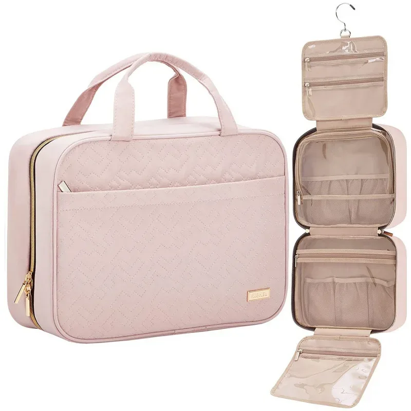 trousse de toilette de voyage pour femmes, rose, organisateur de maquillage portable à suspendre, ensemble de brosses à shampooing de taille voyage, accessoires de maquillage