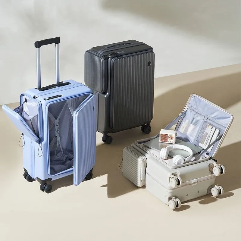 Nouvelle valise de voyage à double ouverture 20 pouces, valise cabine extensible multifonctionnelle, bagage anti-explosion avec fermeture éclair 22-26 pouces