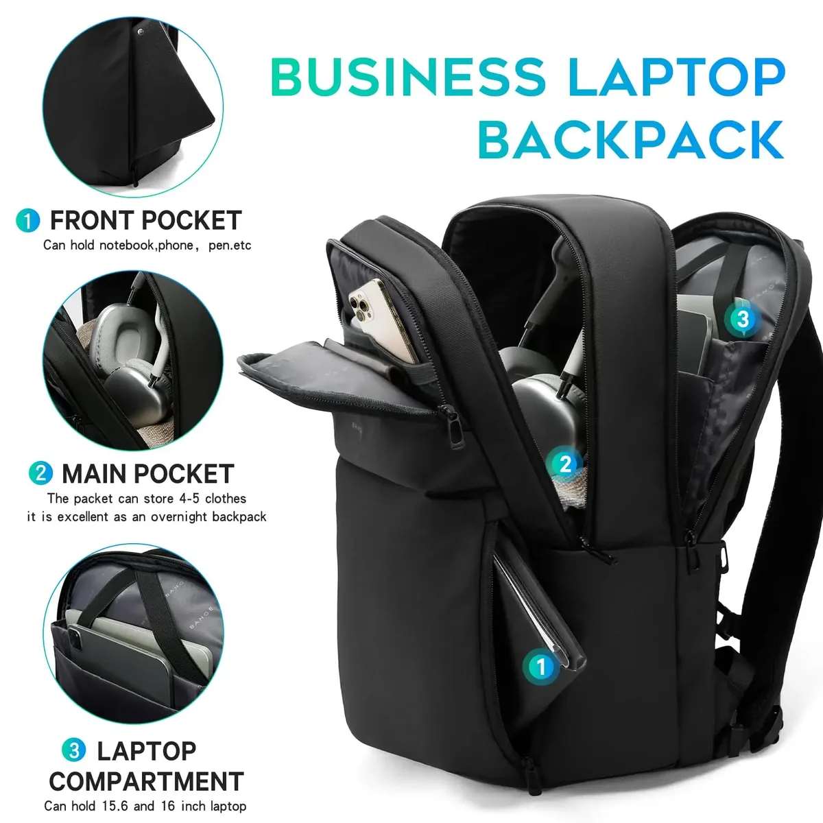 bange sac à dos de voyage intelligent vol d'affaires approuvé sac à dos de transport grande capacité 15.6 pouces sac à dos pour ordinateur portable pour hommes