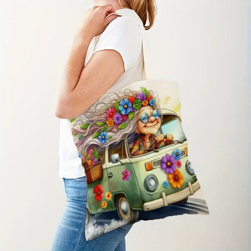 Sac fourre-tout vintage hippie en lin pour femme, spacieux, durable et tendance, avec bretelles fixes