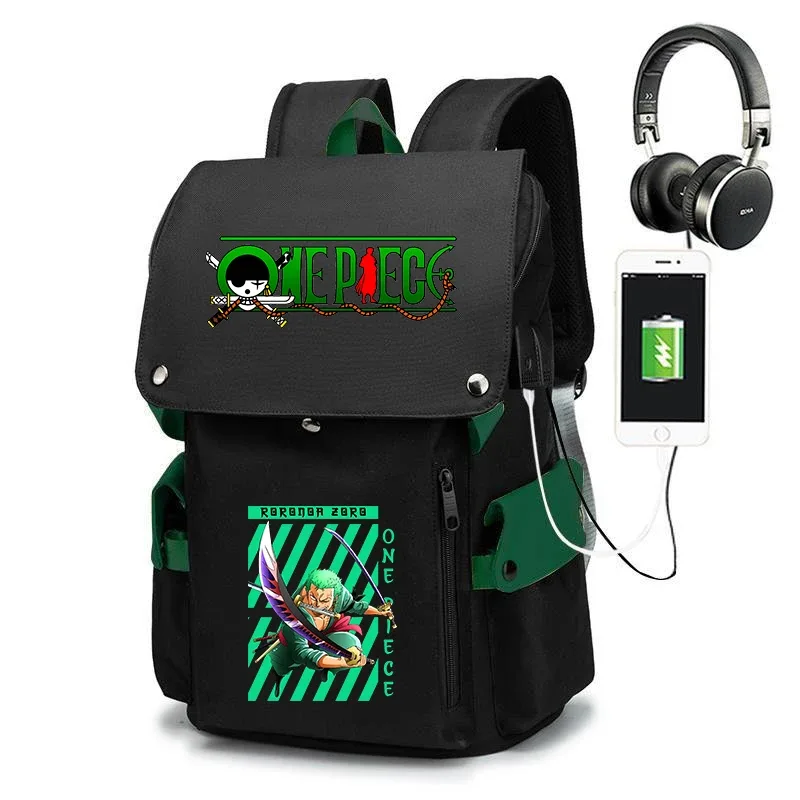 sac à dos d'école imprimé one piece zoro, sac à dos décontracté de grande capacité, sac de voyage pour enfants et adolescents