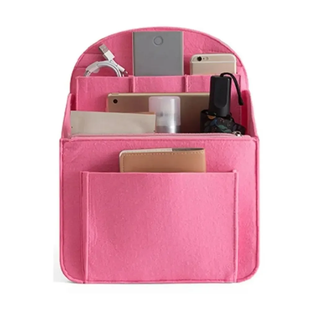 insert de sac à dos portable, petite pochette de rangement pour cosmétiques, sac de voyage intérieur pour femmes, organisateur de maquillage, compatible avec divers sacs, insert en feutre avec poches