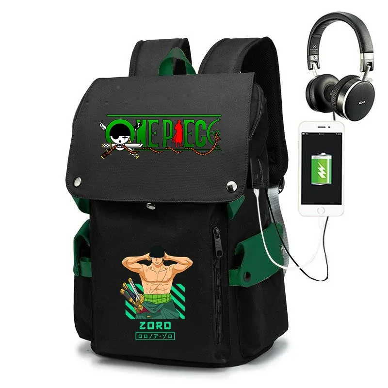 sac à dos d'école imprimé one piece zoro, sac à dos décontracté de grande capacité, sac de voyage pour enfants et adolescents